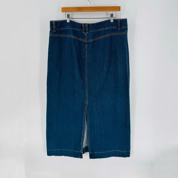 Old Navy Y2K Dark Wash Denim Maxi Skirt High Waist Back Slit Size 16 Low Waist - Picture 2 of 7